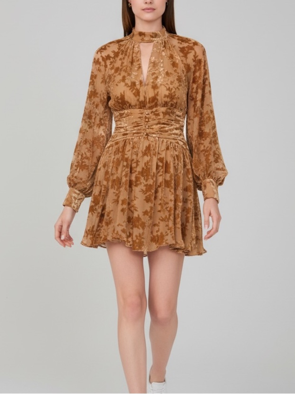 Parker The Gianna Flocked Velvet Leaf Print Long Sleeve Mini Dress NWT Size 10